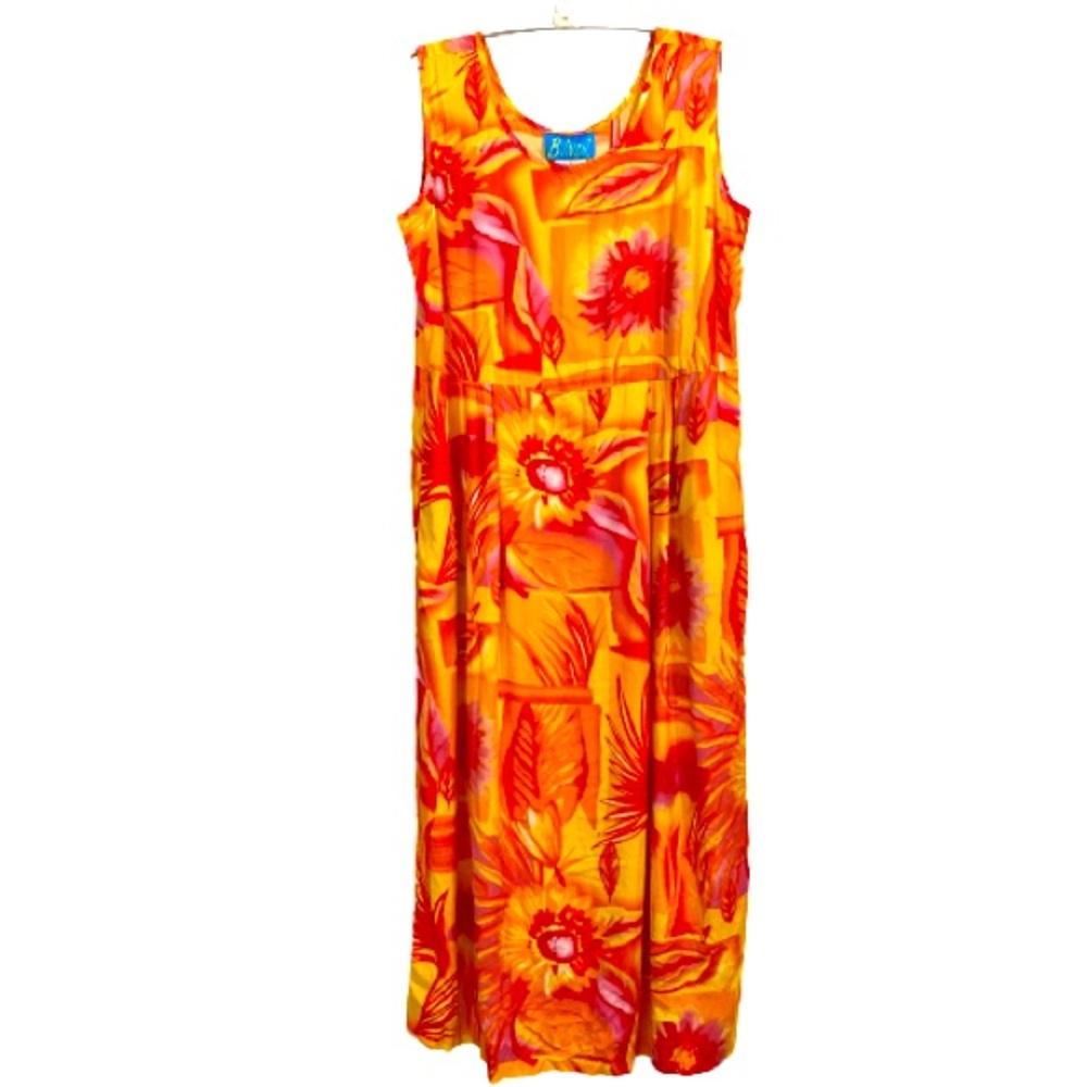 Bindi Maxi Patio Dress Retro 60’s Loose Fit Empire Waist Pockets Pleated Skirt